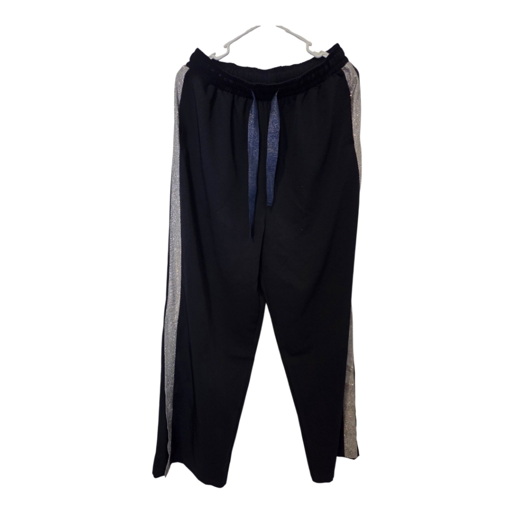 Gracia Navy Blue Wide Leg Glitter Stripes Size Large